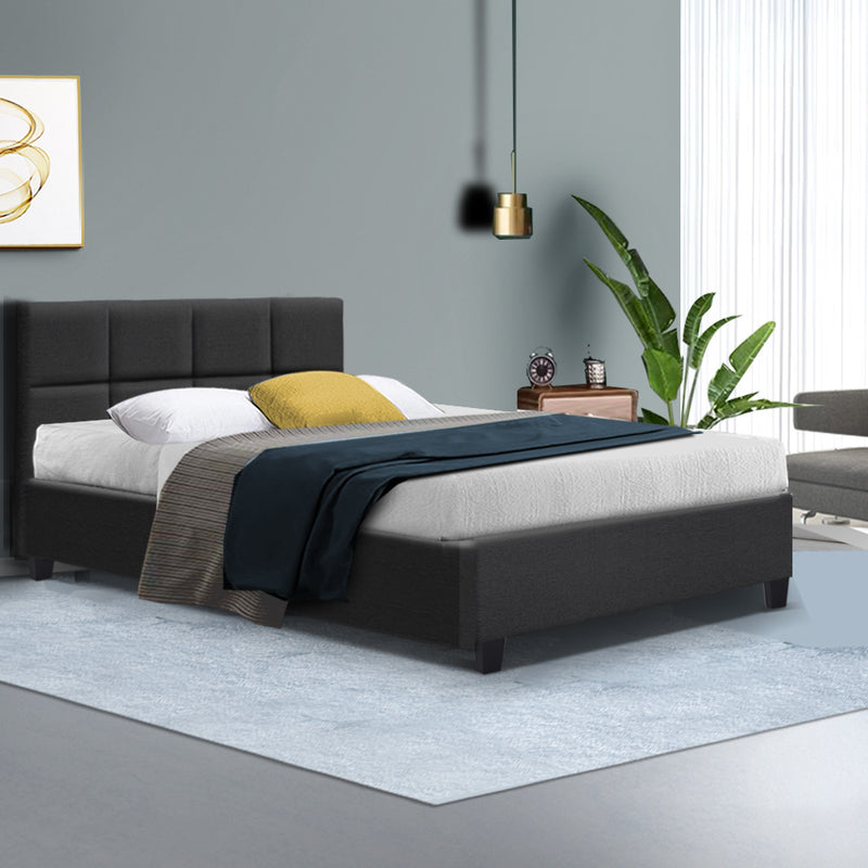 Milano Premium Faux linen Fabric Charcoal Colour Bed Frame - Double Size