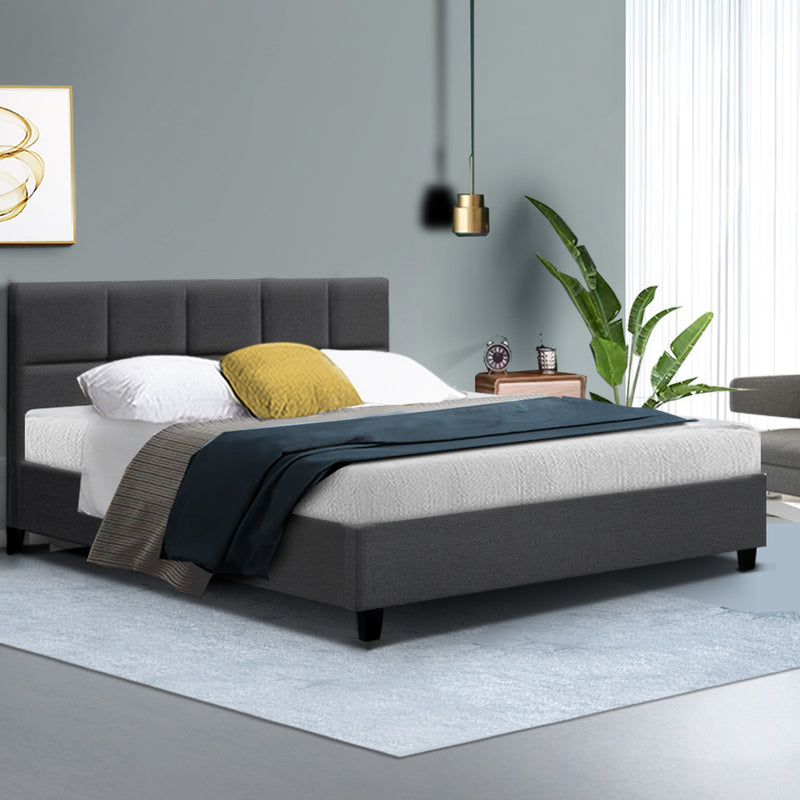 Milano Premium Faux linen Fabric Charcoal Colour Bed Frame - Queen Size