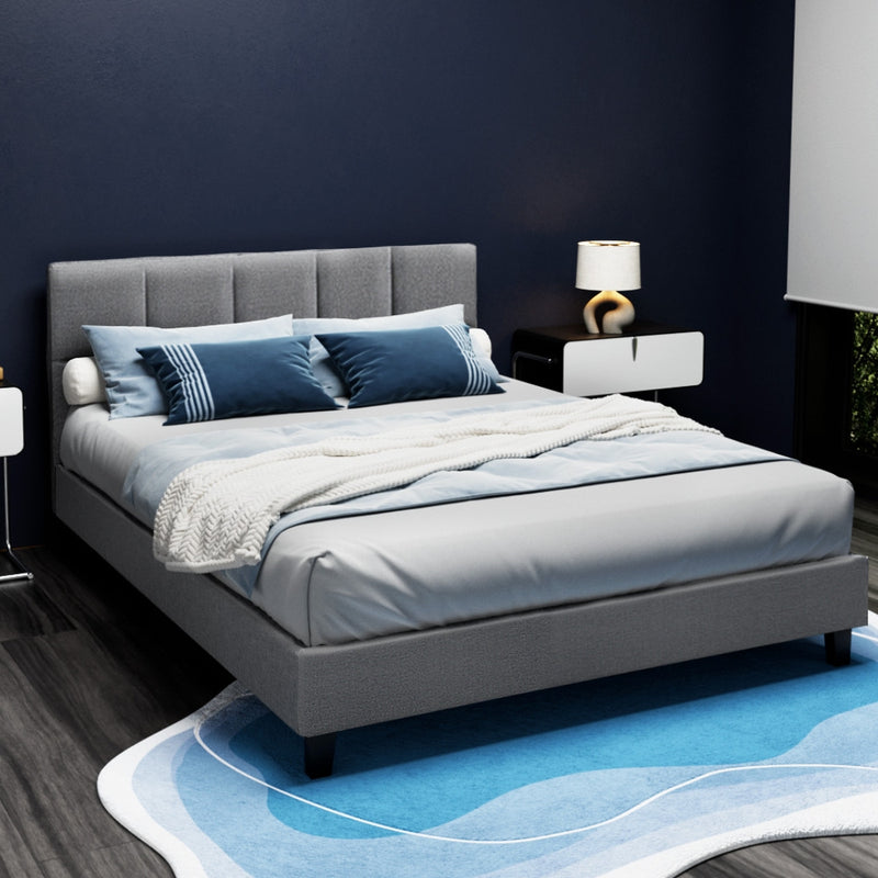Milano Premium Faux linen Fabric Grey Colour Bed Frame - Queen Size