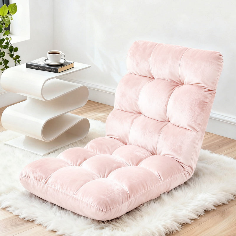 Artiss Floor Lounge Sofa Bed Flannel Fabric Pink