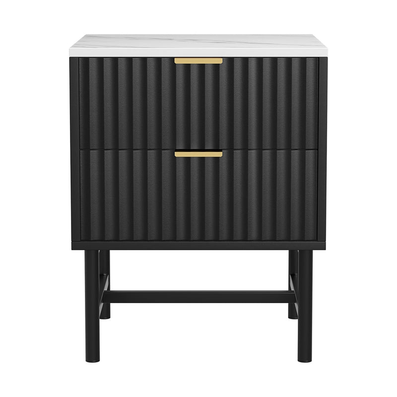 Milano Stylish Bedside Table 2 Drawers - Black