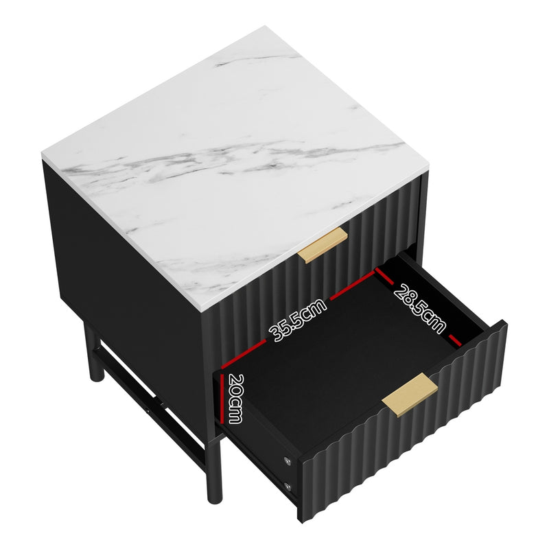 Milano Stylish Bedside Table 2 Drawers - Black