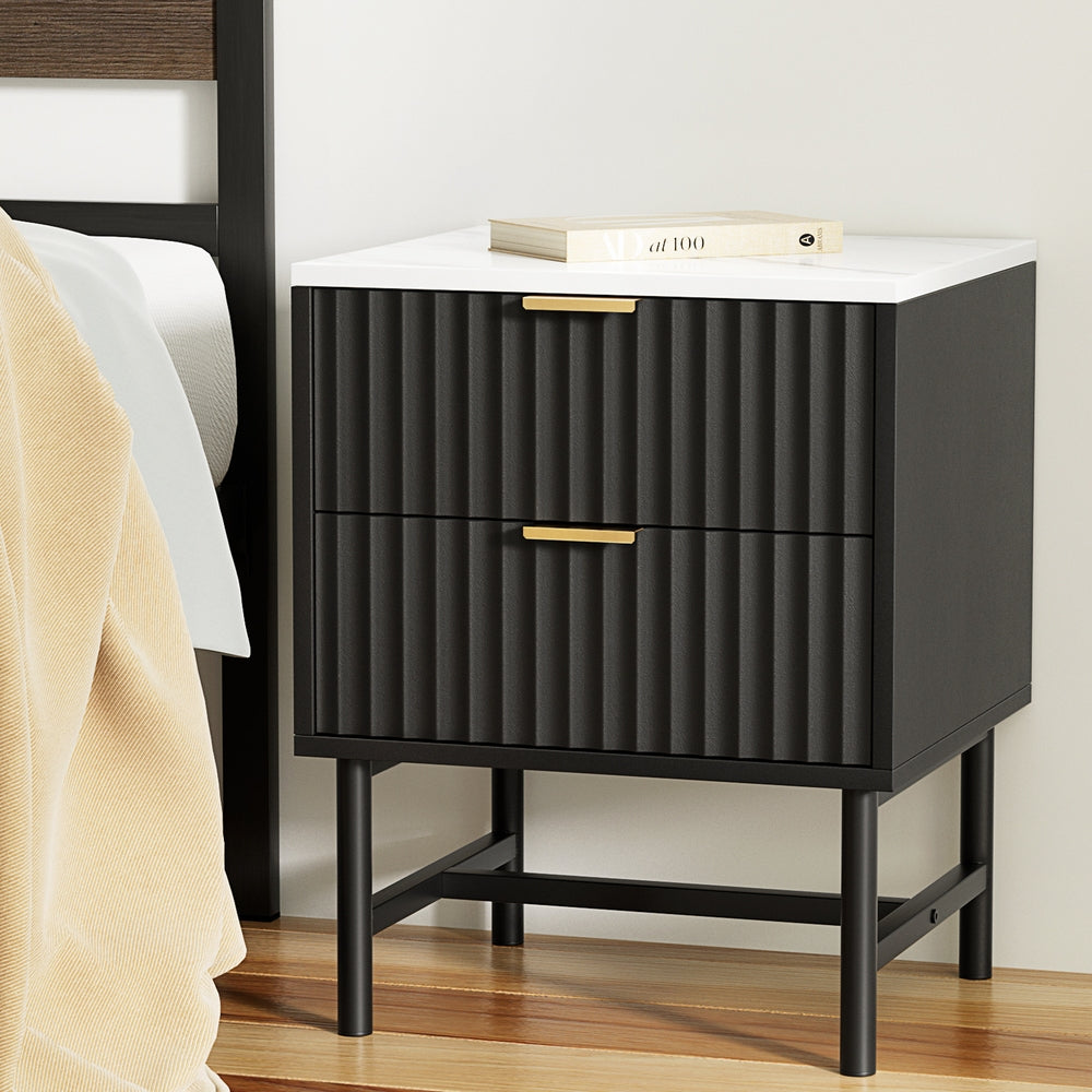 Milano Stylish Bedside Table 2 Drawers - Black