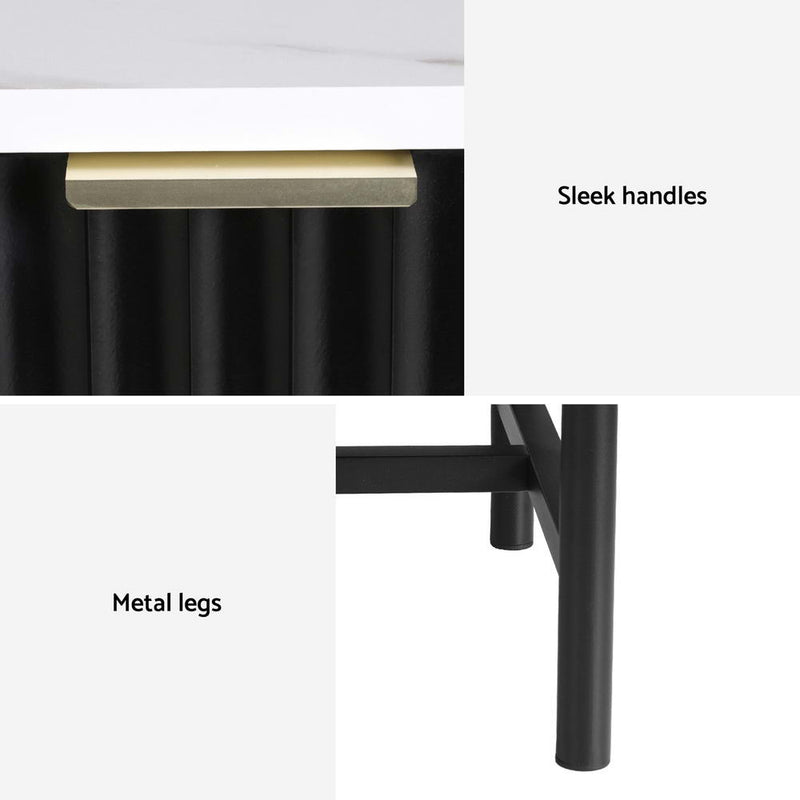 Milano Stylish Bedside Table 2 Drawers - Black