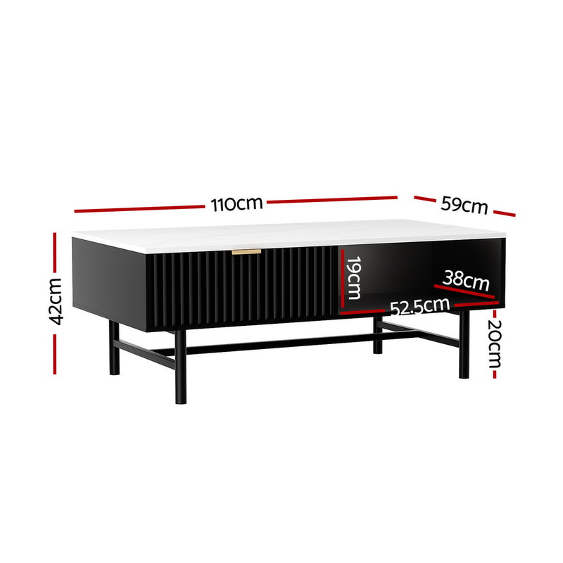 Diva Drawer Storage Shelf Black Coffee Table