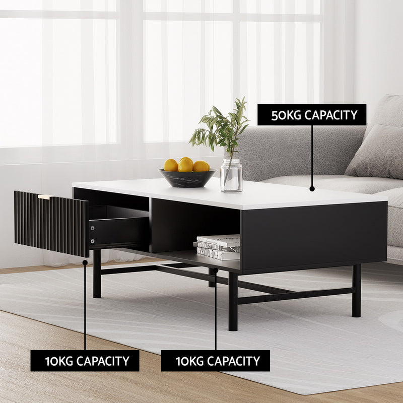 Diva Drawer Storage Shelf Black Coffee Table