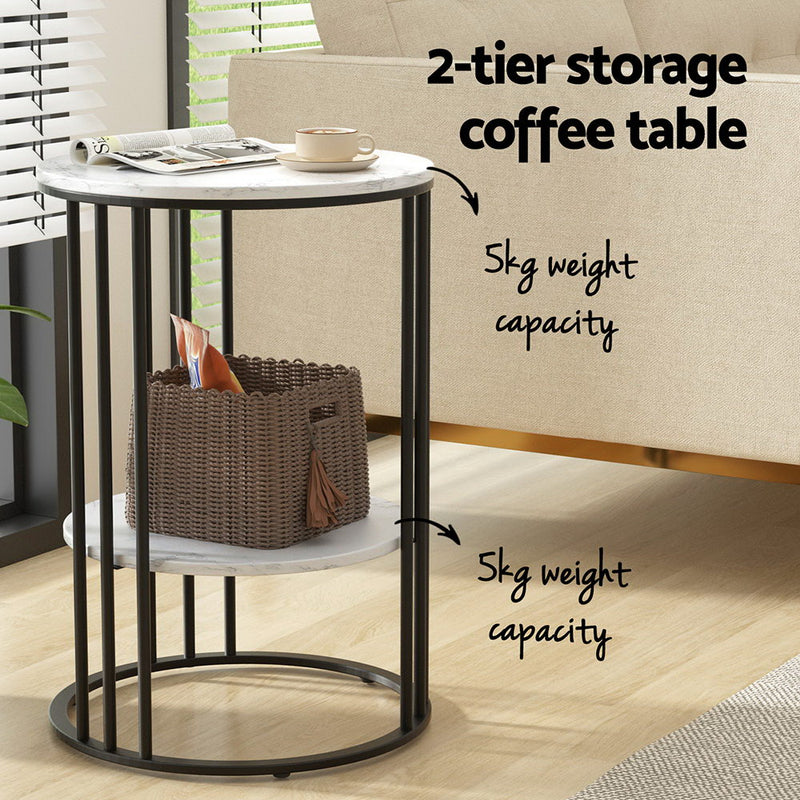 Diva 2-Tier Round Marble Effect Coffee Table