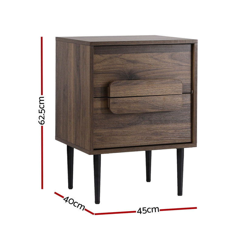 Milan Walnut 2 Drawers Bedside Table