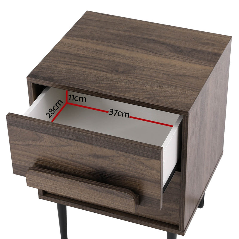 Milan Walnut 2 Drawers Bedside Table