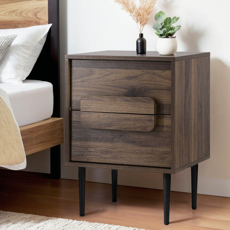 Milan Walnut 2 Drawers Bedside Table