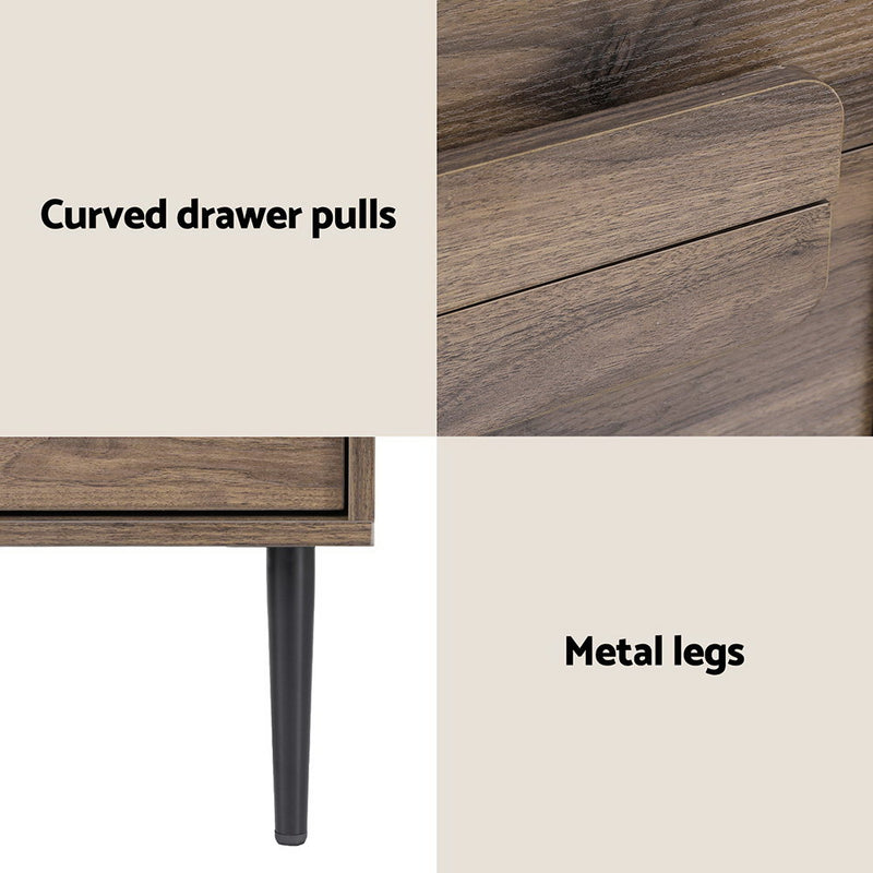 Milan Walnut 2 Drawers Bedside Table