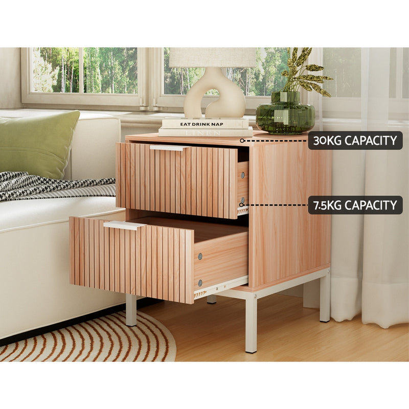 Milan Premium Pine 2 Drawers Bed Side Table
