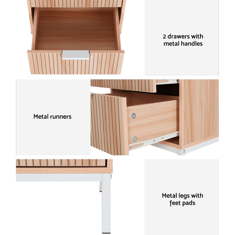 Milan Premium Pine 2 Drawers Bed Side Table