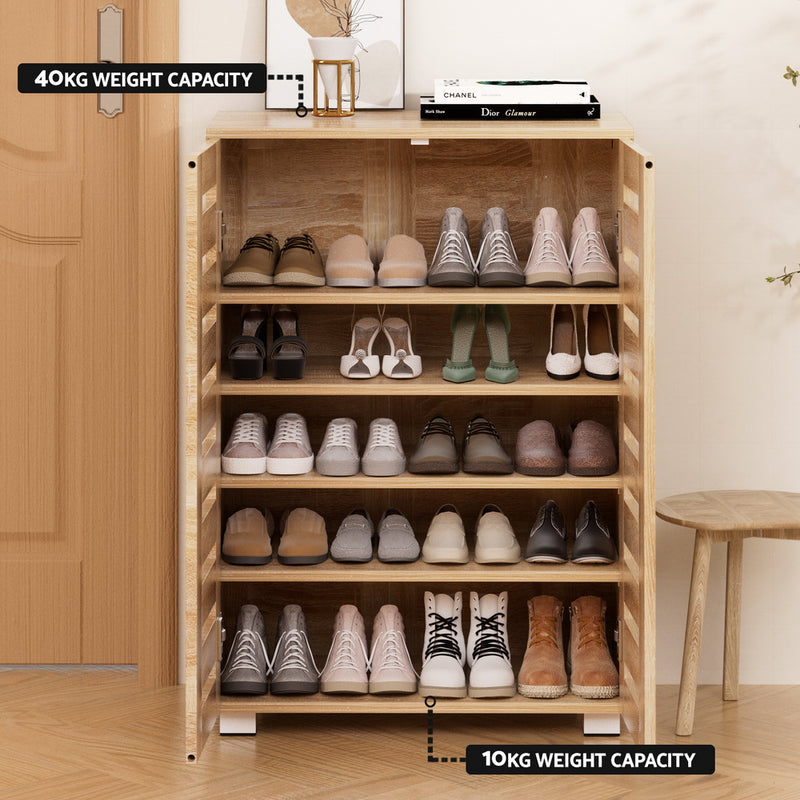 Alster shoe cabinet in pine and white with ventilated doors and adjustable shelves