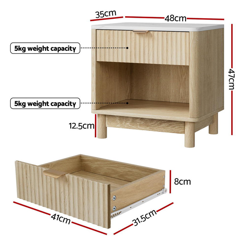 Milan  1 Drawer with Shelves Bedside Table