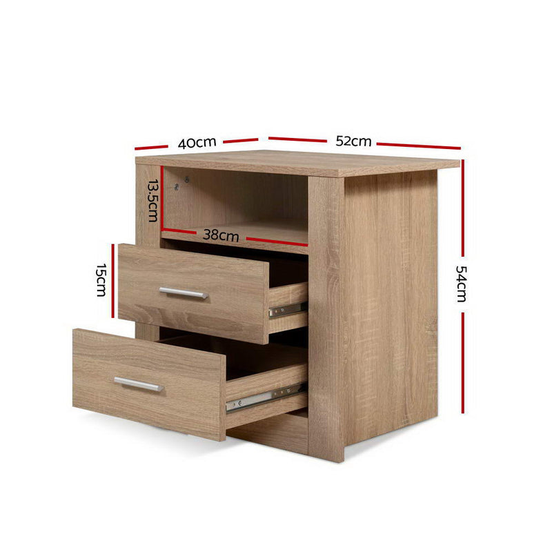 Milan 2 Drawers with Shelf Bedside Table