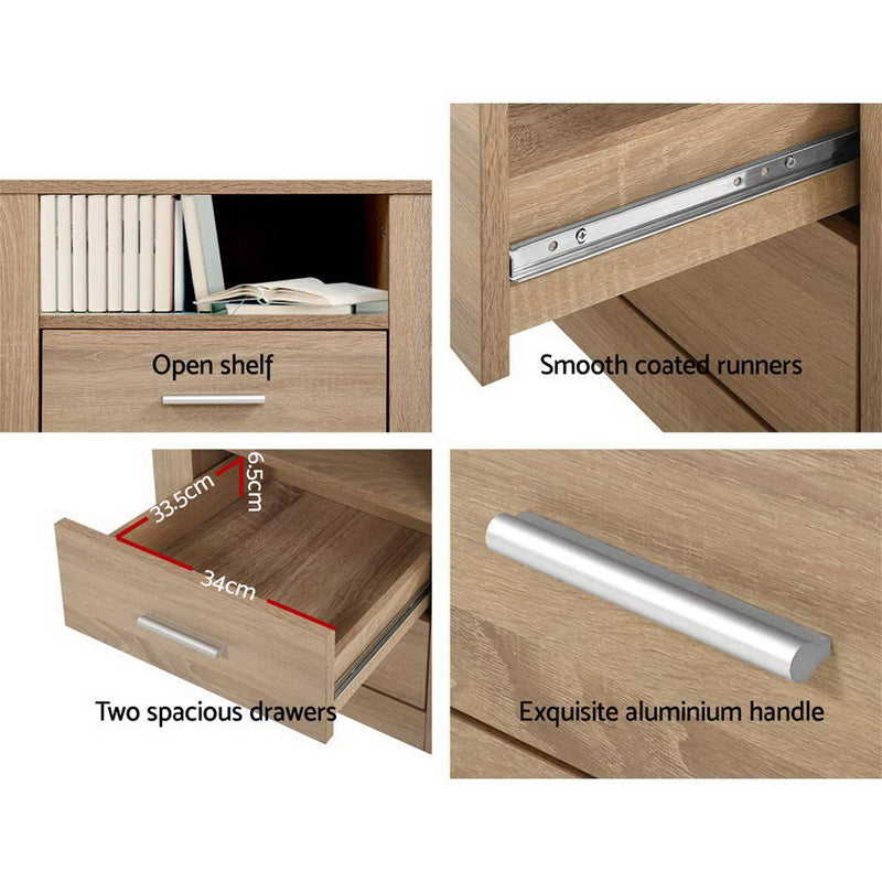Milan 2 Drawers with Shelf Bedside Table