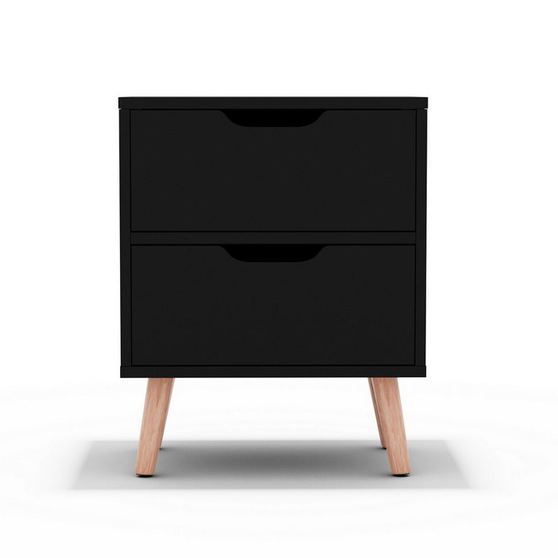 Milan 2 Drawers Black Bedside Table