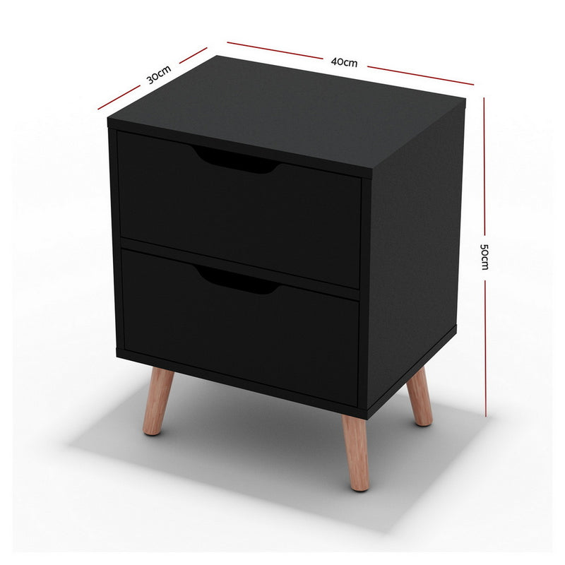 Milan 2 Drawers Black Bedside Table