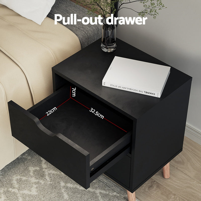 Milan 2 Drawers Black Bedside Table