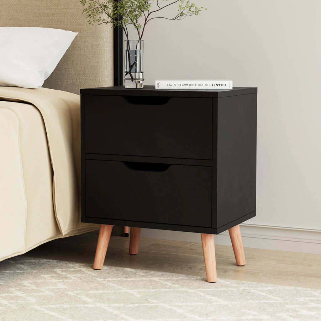 Milan 2 Drawers Black Bedside Table