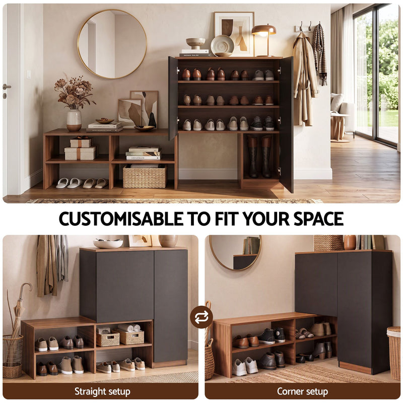 Walden 2-in-1 Shoe Cabinet & Bench – Walnut & Black