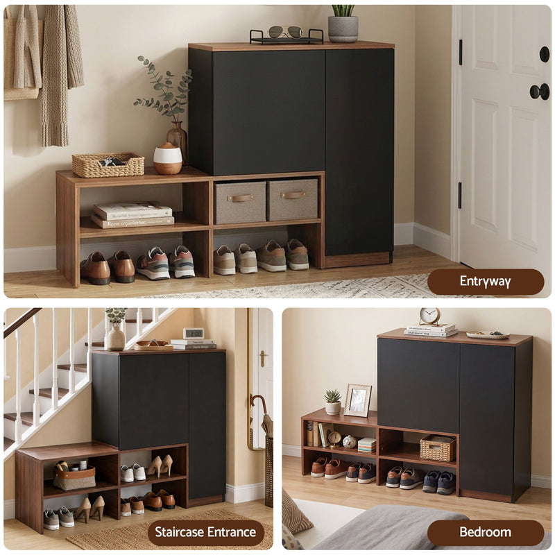 Walden 2-in-1 Shoe Cabinet & Bench – Walnut & Black