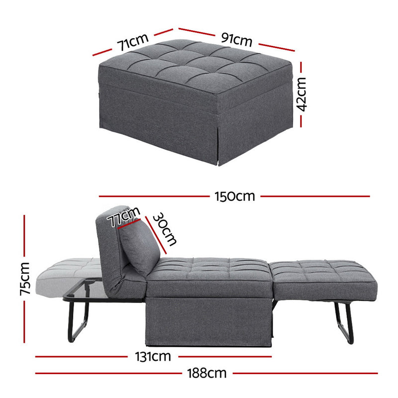 Milan Premium Fabric 1 Seater Convertible Couch Sofa Bed