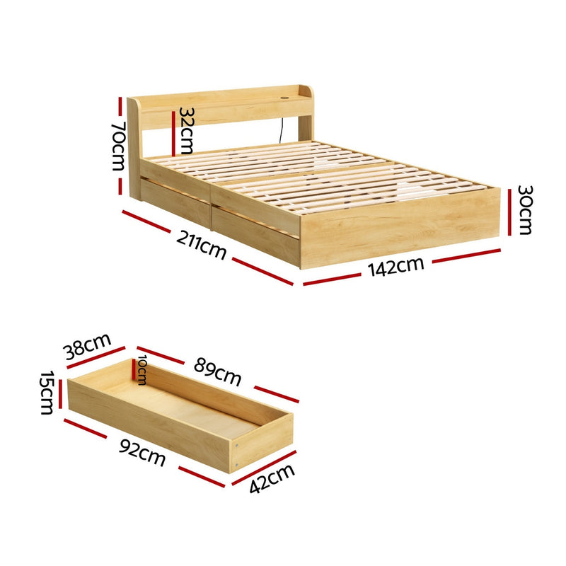 Milano 2 Drawers with USB Ports Bed Frame - Double Size