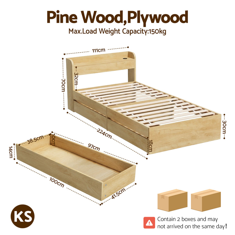 Milano 2 Drawers with USB Ports Bed Frame - King Single Size