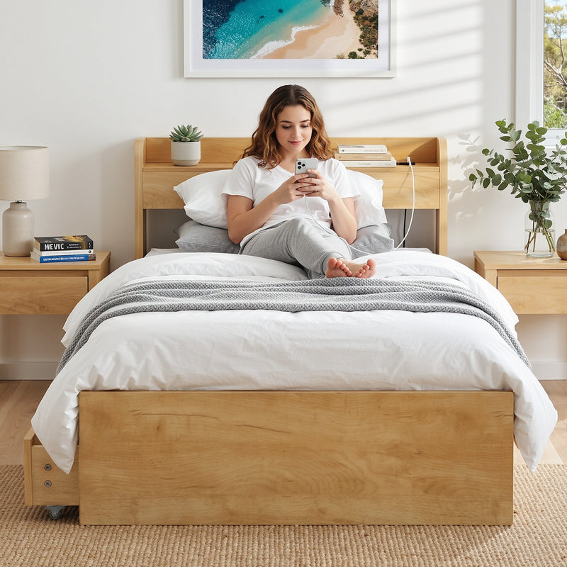 Milano 2 Drawers with USB Ports Bed Frame - King Single Size