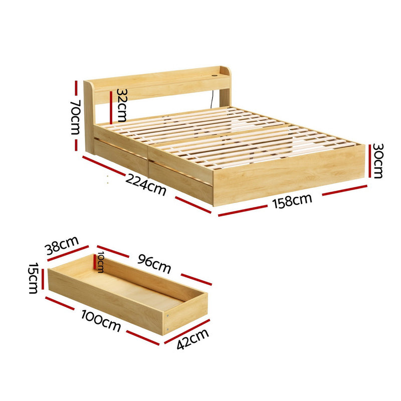 Milano 2 Drawers with USB Ports Bed Frame - Queen Size