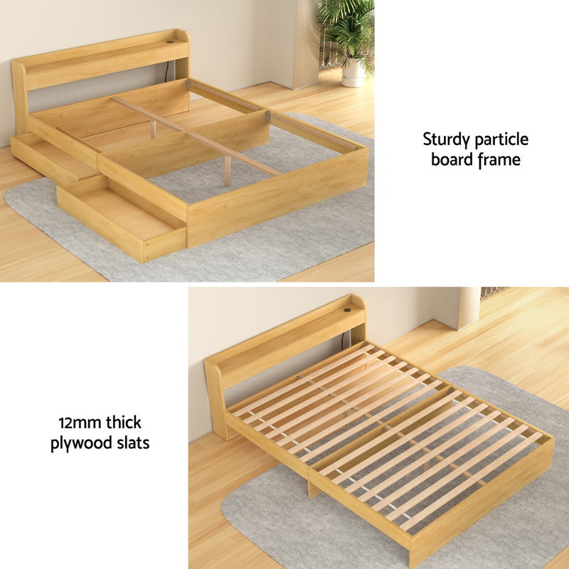 Milano 2 Drawers with USB Ports Bed Frame - Queen Size