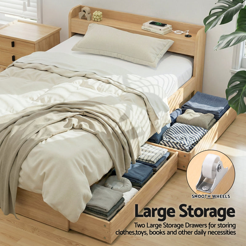 Milano 2 Drawers with USB Ports Bed Frame - Single Size