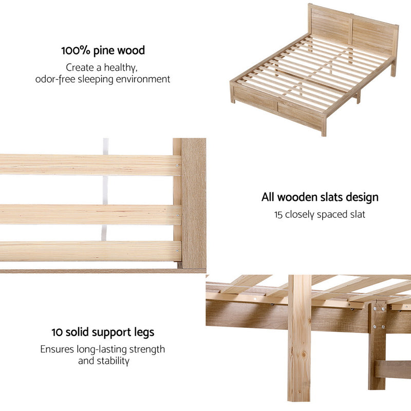 Milan Premium Pine Wood Bed Frame - Queen Size