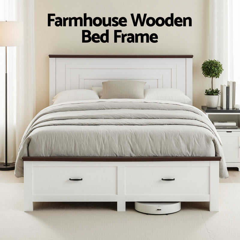 Milano Stylish Wooden Bed Frame with 108cm Solid High Headboard - Queen Size
