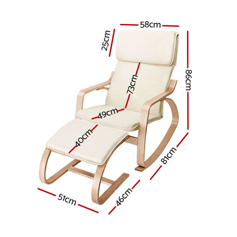 Diva Premium Wooden Armchair with Foot Stool - Beige