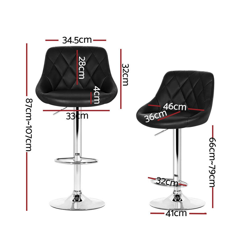 Diva Set of 4 Bar Stools PU Leather Diamond Style - Black 