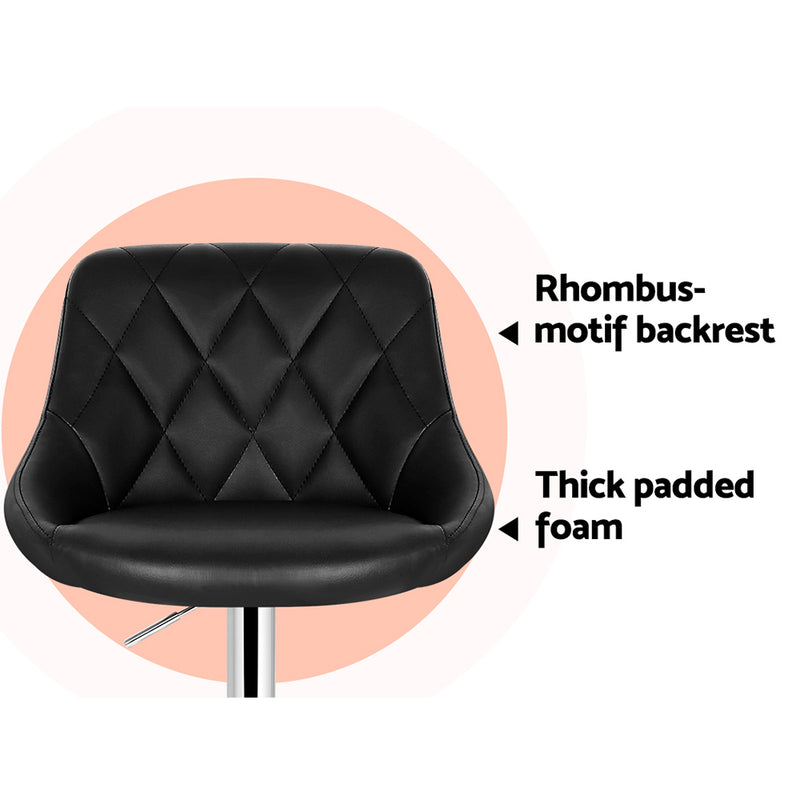 Diva Set of 4 Bar Stools PU Leather Diamond Style - Black 