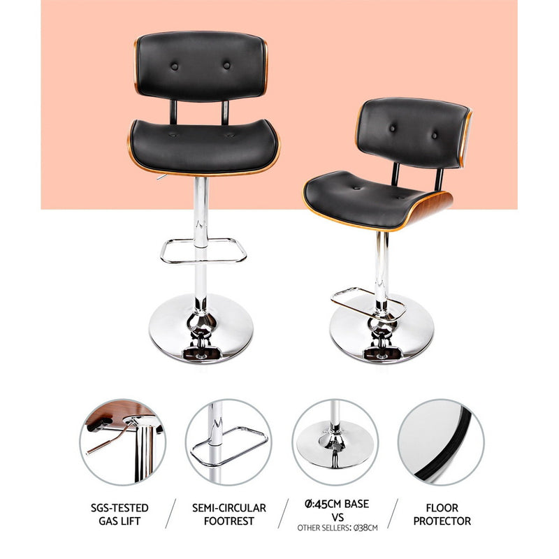 Diva Wooden Gas Lift Bar Stool - Black and Chrome