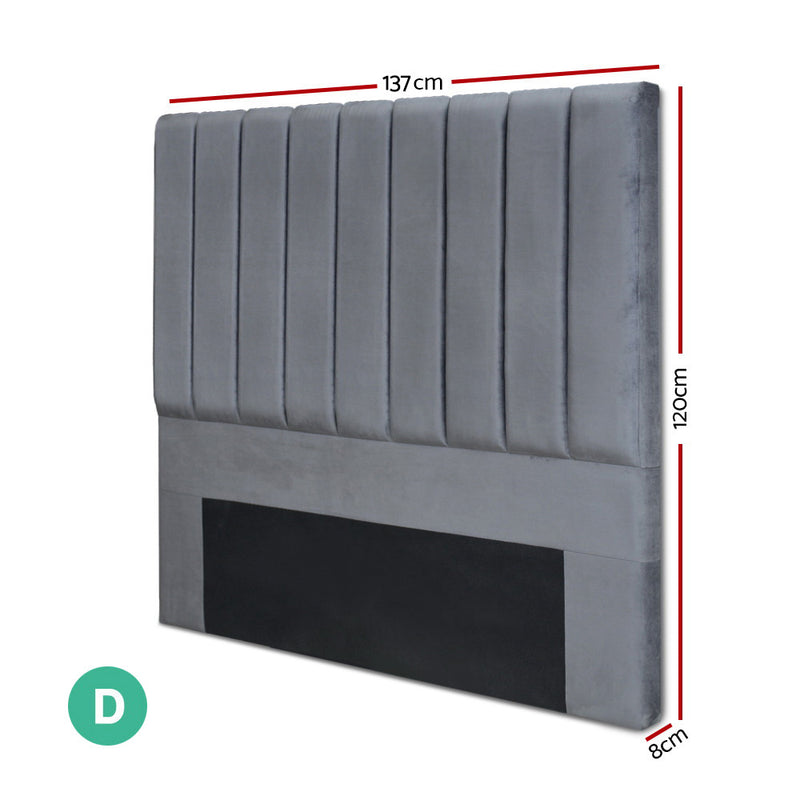 Milano Premium Fabric Bed Head Headboard Grey - Double Size 