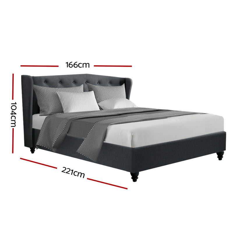 Milano Premium Fabric Pier Bed Frame Charcoal - Queen Size