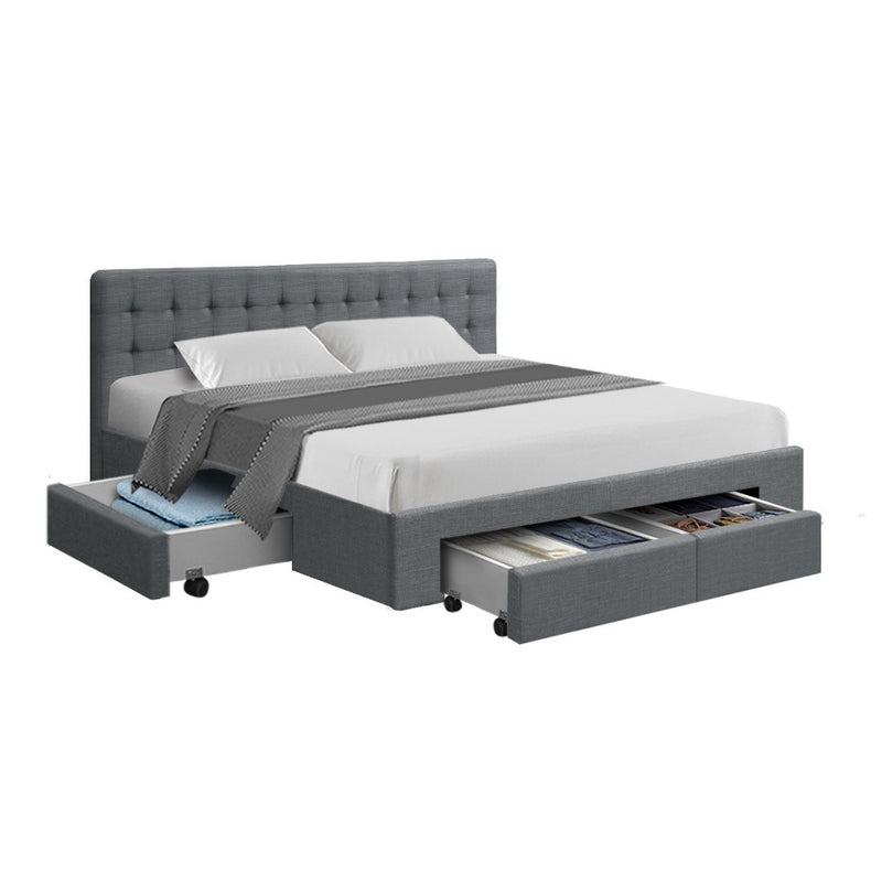 Milano Premium Fabric Bed Frame with Storage Drawers Grey - King Size