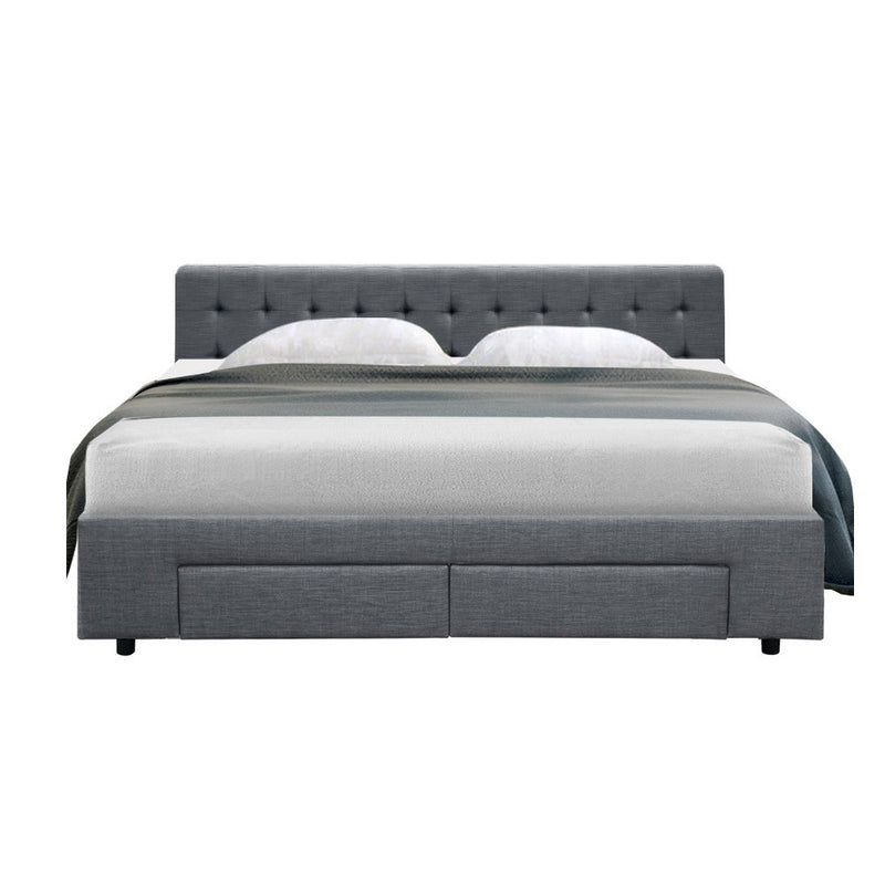 Milano Premium Fabric Bed Frame with Storage Drawers Grey - King Size