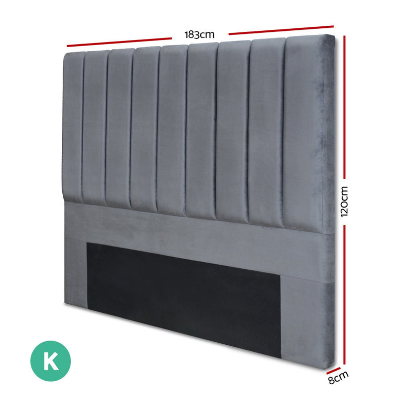 Milano Premium Fabric Bed Head Headboard Grey - King Size