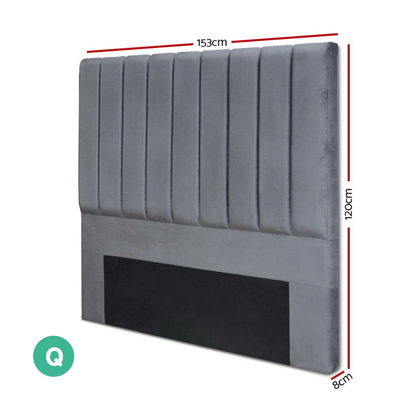 Milano Premium Fabric Bed Head Headboard Grey - Queen Size