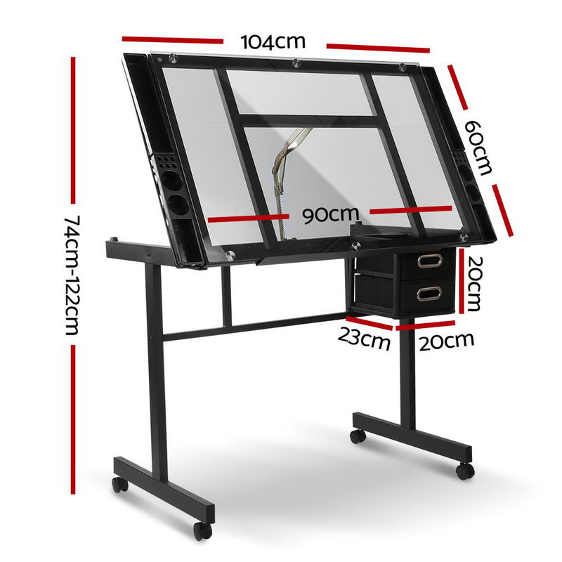 Diva Office Adjustable Drawing Desk - Black and Grey