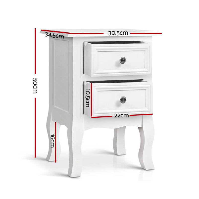 Milano French Style Bedside Tables Drawers Side Table 