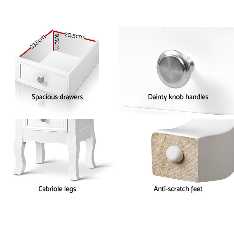 Milano French Style Bedside Tables Drawers Side Table by Sleep House