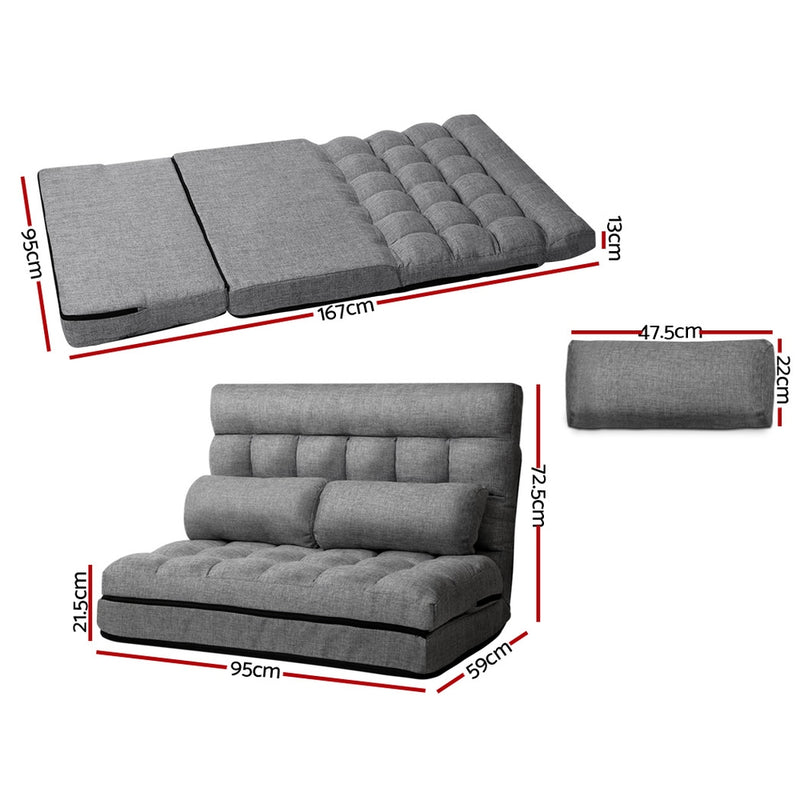 Diva Lounge Sofa Bed 2-seater Floor Folding Fabric Grey